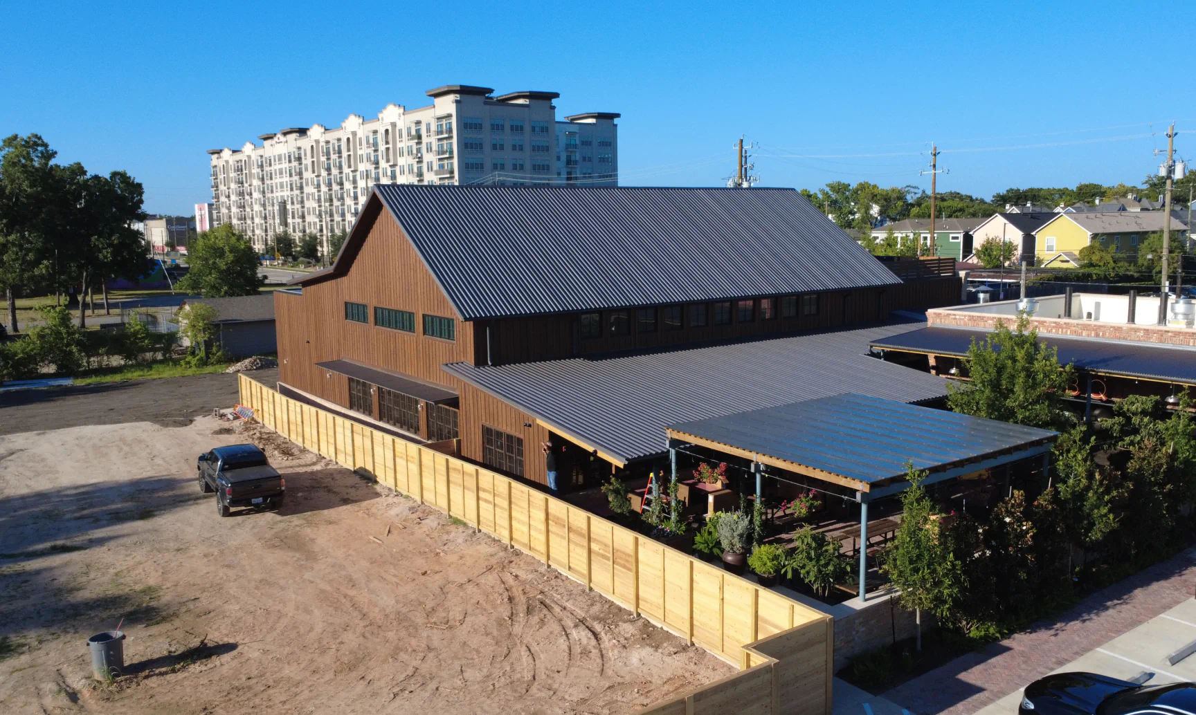 Commercial metal roof installed by TMS Roofing